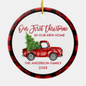 Penseelscript Eerste Kerstmis Nieuwe Home Truck Ps Keramisch Ornament (Achterkant)