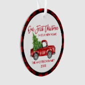 Penseelscript Eerste Kerstmis Nieuwe Home Truck Ps Ornament (voorkant)