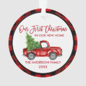 Penseelscript Eerste Kerstmis Nieuwe Home Truck Ps Ornament (achterkant)