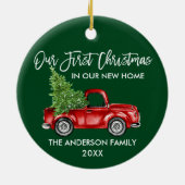 Penseelscript Eerste Kerstmis Nieuwe Thuiswagen Gr Keramisch Ornament (Achterkant)