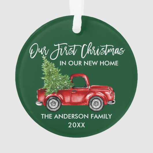 Penseelscript Eerste Kerstmis Nieuwe Thuiswagen Gr Ornament (achterkant)