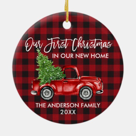 Penseelscript geplakt Eerste Kerstmis Nieuw Thuisw Keramisch Ornament (Achterkant)