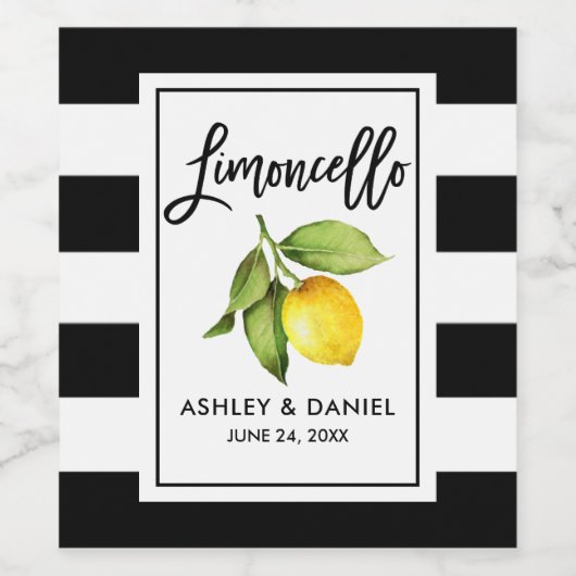 Penseelscript Gestreepte Limoncello Citroenlabels Wijn Etiket (Enkel label)