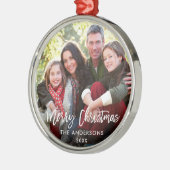 Penseelscript kerstfamilie foto-RW Metalen Ornament (Links)
