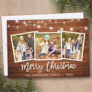 Penseelscript licht Rustic Wood 3 Kerstmis foto Feestdagenkaart
