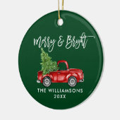 Penseelscript Merry Bright  Truck Green Keramisch Ornament (Links)
