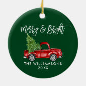 Penseelscript Merry Bright  Truck Green Keramisch Ornament (Achterkant)