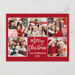 Penseelscript Merry-kerstfamilie 5 Fotorood Briefkaart
