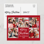 Penseelscript Merry-kerstfamilie 5 Fotorood Briefkaart (Voorkant / Achterkant)