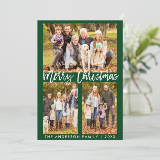 Penseelscript Merry-kerstfoto Groen Feestdagenkaart (Staand voorkant)