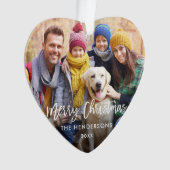 Penseelscript Merry-kerstfoto Rood achterhart Ornament (voorkant)