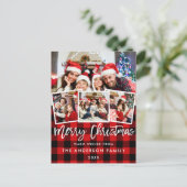 Penseelscript Merry Kerstmis 4 Foto Red Pset Briefkaart (Staand voorkant)