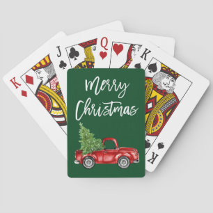 Penseelscript Merry Kerstmis Truck Green Pokerkaarten