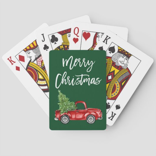 Penseelscript Merry Kerstmis Truck Green Pokerkaarten (Achterkant)