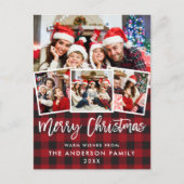 Penseelscript Merry-kerstrood geplakt 4 Foto Briefkaart (Voorkant)