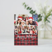 Penseelscript Prettige feestdagen rode plaat 4 fot Briefkaart (Staand voorkant)