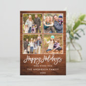 Penseelscript Prettige feestdagen Rustic Wood 4 Fo Feestdagenkaart (Staand voorkant)