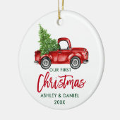 Penseelscript Red Truck First Kerstmis Keramisch Ornament (Links)
