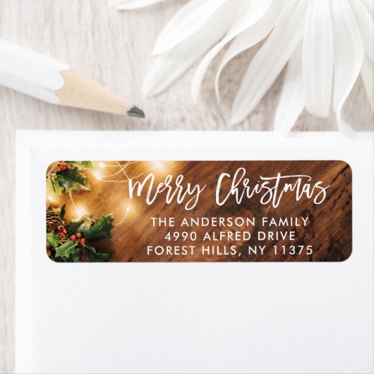Penseelscript Rustic Wood Kerststrijklampjes Etiket (Insitu)