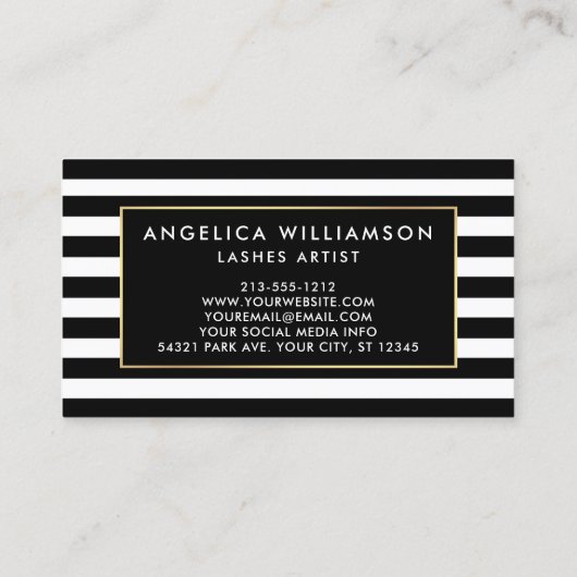 Penseelscript streepjes roze, gestreept visitekaartje (Achterkant)