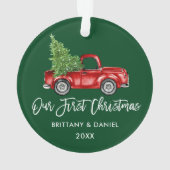 Penseelscript  Vrachtwagen Eerste Kerstmis Groen Ornament (achterkant)