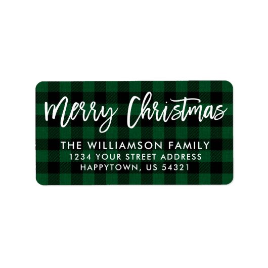 Penseelscript Vrolijk kerstgroen geplakt adres Etiket (Voorkant)