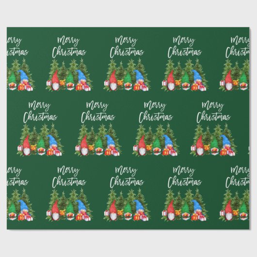 Penseelscript Waterverf Gnomen Trees Green Cadeaupapier (Vlak)