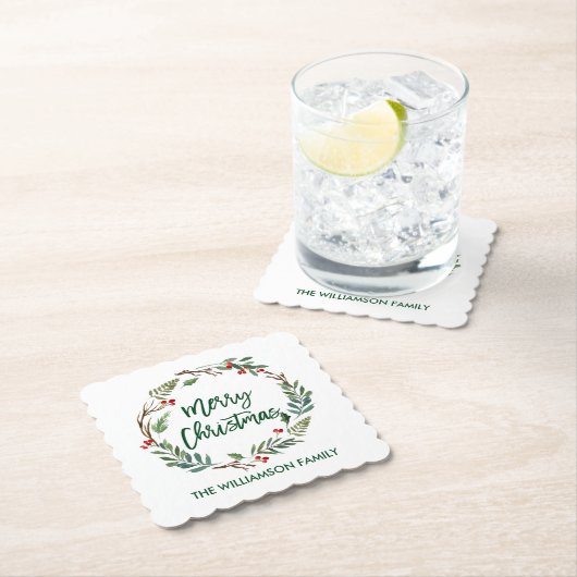 Penseelscript Waterverf met prettig kerstfeest Kartonnen Onderzetters (Insitu)