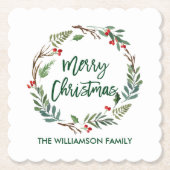 Penseelscript Waterverf met prettig kerstfeest Kartonnen Onderzetters (Voorkant)