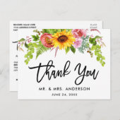 Penseelscript Zonnebloem Berichten Bedankt Briefkaart (Voorkant / Achterkant)