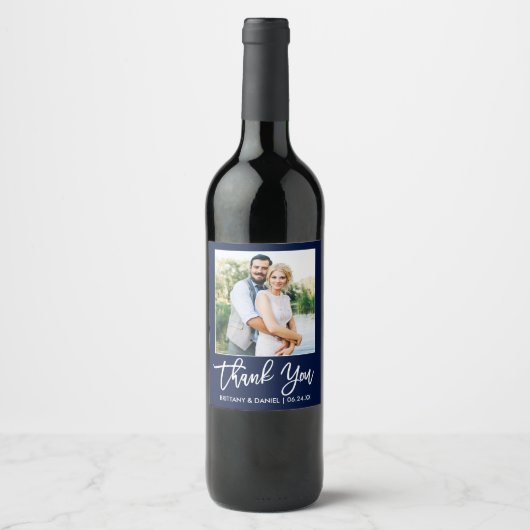 Penseelscriptweddenschap Hartelijk dank voor blauw Wijn Etiket (Voorkant)