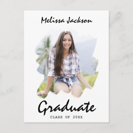 Penseelstreek Voeg uw eigen 2 foto Afstuderen Aankondigingskaart (Voorkant)