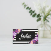 Penseelstreepjes met gestreepte Paarse Floral Visitekaartje (Staand voorkant)