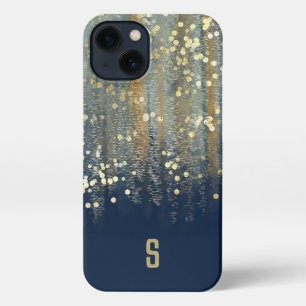 Penseelstreken en Confetti-Stippen met Gold Monogr iPhone 13 Hoesje