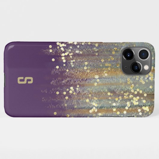 Penseelstreken en Confetti-Stippen met Gold Monogr iPhone Hoesje (Achterkant horizontaal)