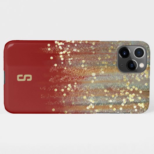 Penseelstreken en Confetti-Stippen met Gold Monogr iPhone Hoesje (Achterkant horizontaal)