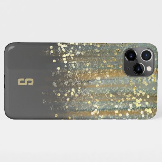 Penseelstreken en Confetti-Stippen met Gold Monogr iPhone Hoesje (Achterkant horizontaal)