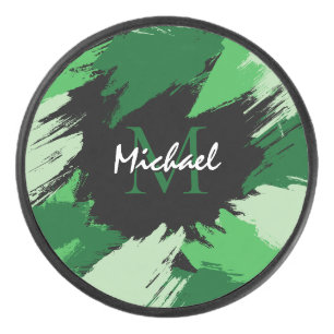 Penseelstreken tinten groene naam met monogram hockey puck