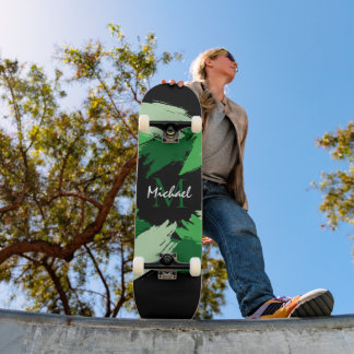 Penseelstreken tinten groene naam met monogram skateboard