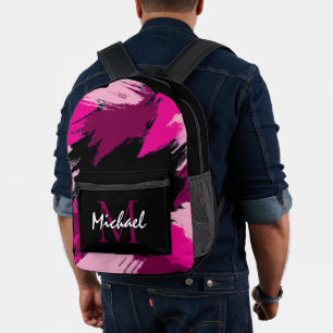 penseelstreken tinten hete roze naam met monogram bedrukte rugzak
