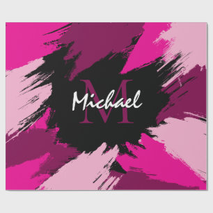 penseelstreken tinten hete roze naam met monogram cadeaupapier