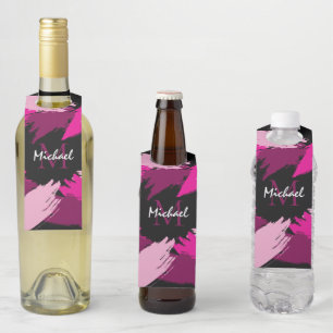 penseelstreken tinten hete roze naam met monogram flessenhanger
