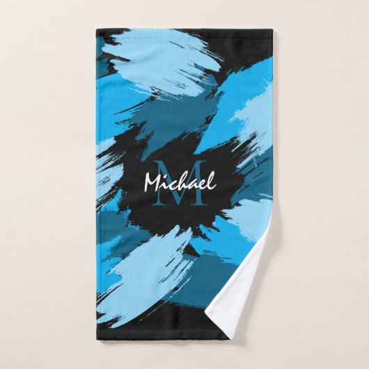 Penseelstreken tinten van blauwe naam met monogram bad handdoek (Handdoek)