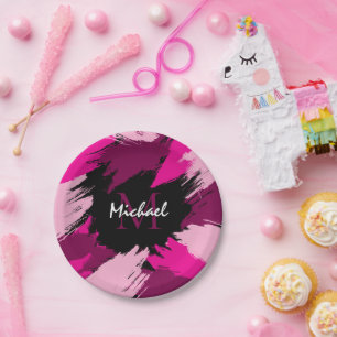 Penseelstreken tinten van hete roze naam met monog papieren bordje