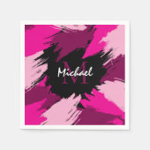 Penseelstreken tinten van hete roze naam met monog servet (Voorkant)