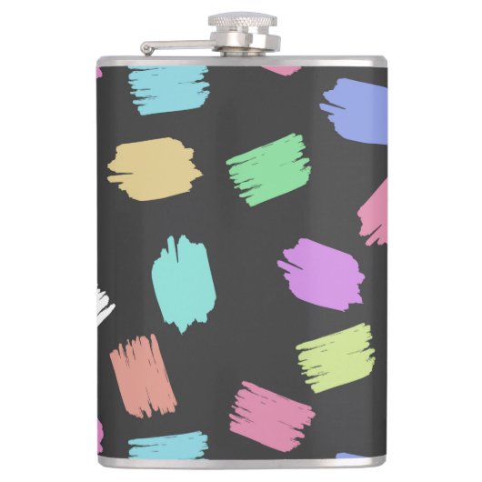 Penseelstreken verven, kleurrijke penseelstreken heupfles (Voorkant)