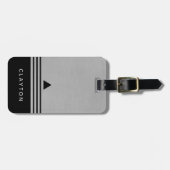 Penseelzilver en zwarte Manly Design Custom Name Bagagelabel (Voorkant horizontaal)