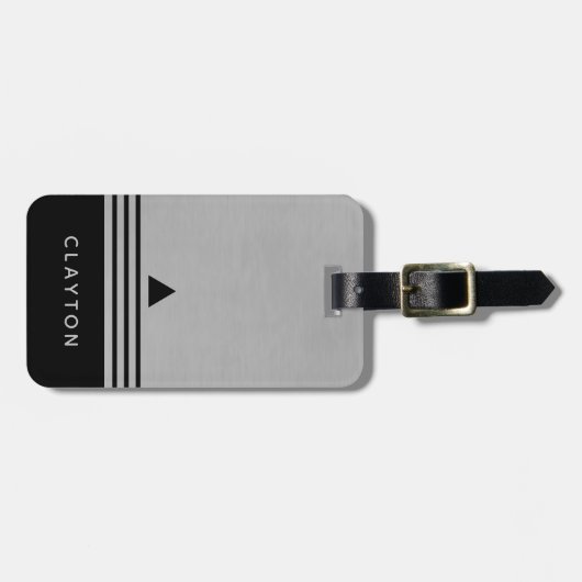Penseelzilver en zwarte Manly Design Custom Name Bagagelabel (Voorkant horizontaal)