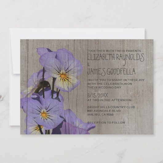 Pensées rustiques épousant des invitations (Devant)