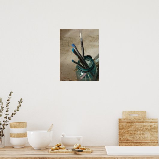 Penselen verven in een  stilstaand leven poster (Keuken)